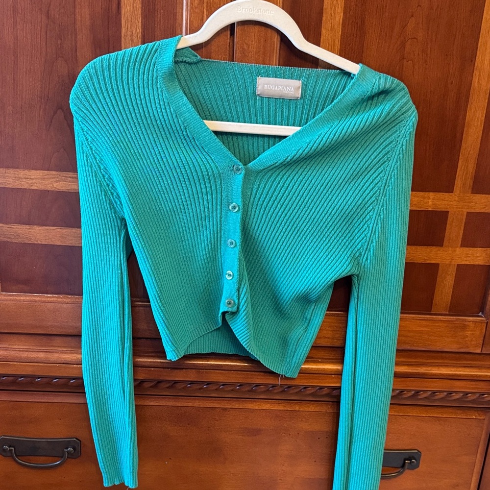 Teal Ribbed Button-Up Cardigan